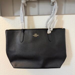 Coach Black Leather Tote with Gold Logo Hardware